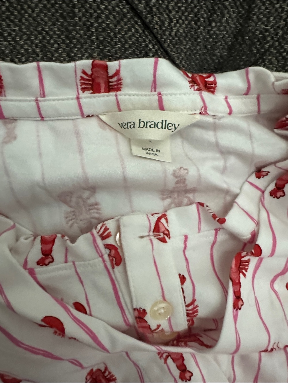 Vera Bradley Pink-Striped Top AND robe,  Red Lobster Print, New cond ! 2 pc SET